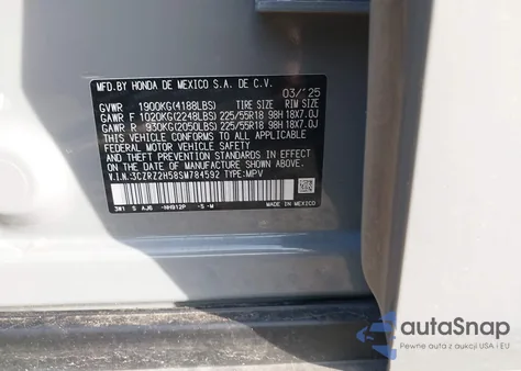 2025 Honda Hr-V Awd Sport from USA, damaged, VIN 3CZRZ2H58SM784592